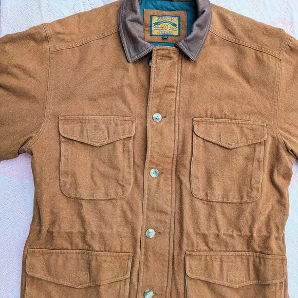 Vintage Barn Chore Jacket Men Large Canvas Leather Collar Farm Work Coat Quilted - Picture 5 of 16